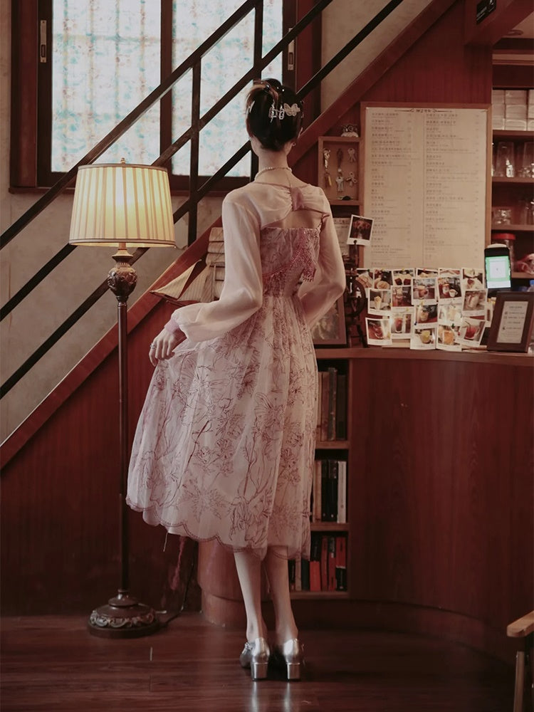 Princess Dress Flower Lace One-piece＆Cardigan
