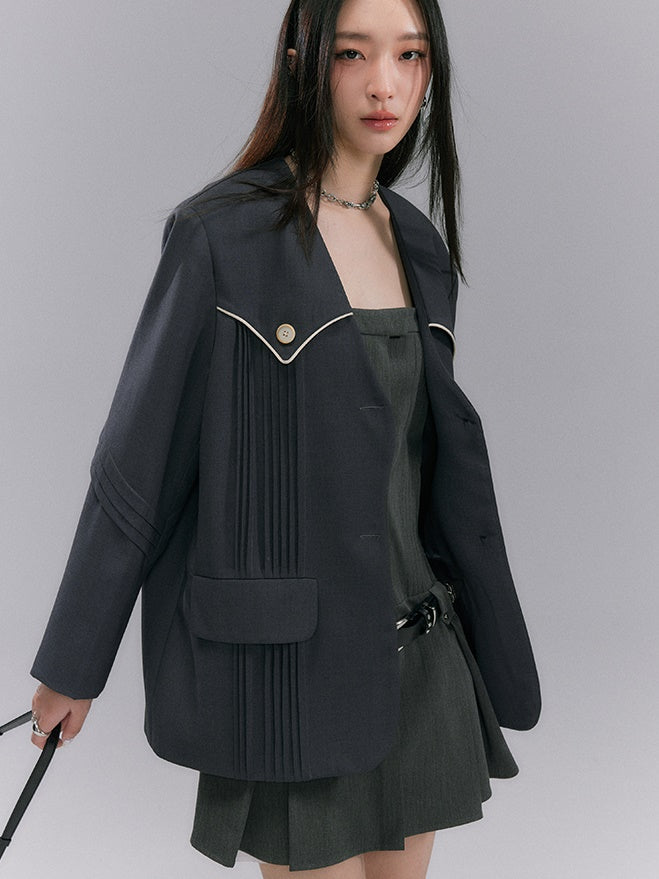 Pleats Nichi No-collar Jacket