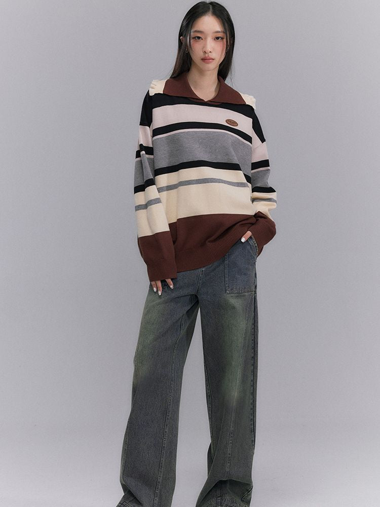 Border Shoulder-frill Casual Knit