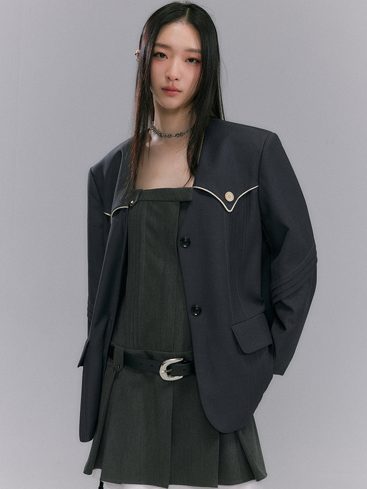 Pleats Nichi No-collar Jacket