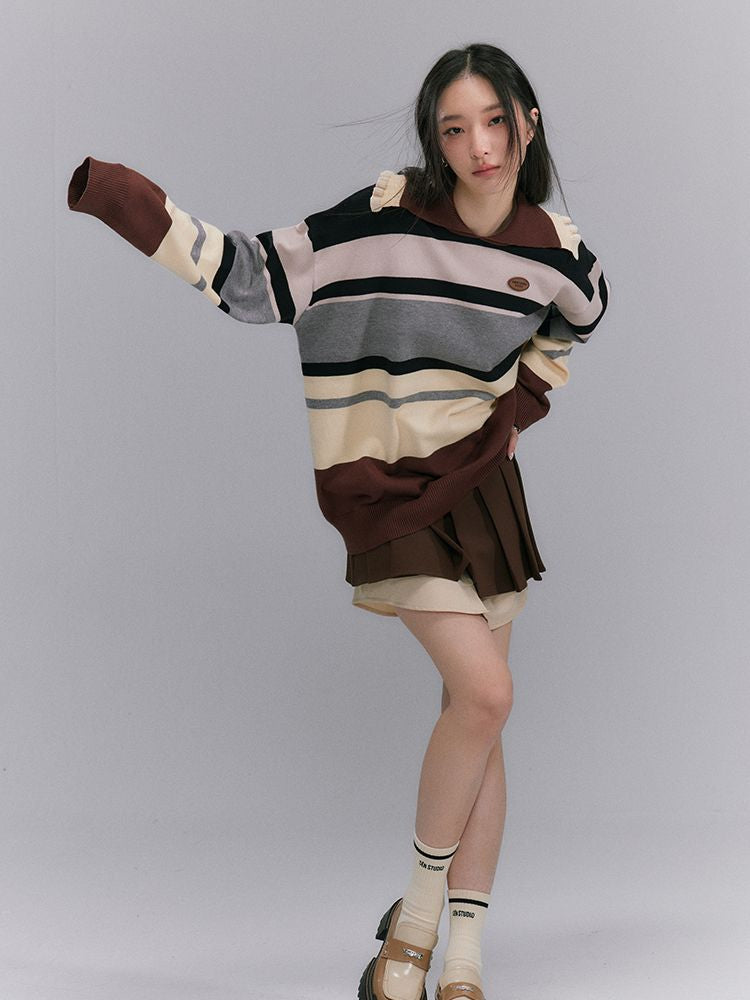 Border Shoulder-frill Casual Knit