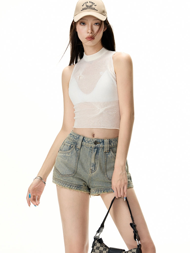 Nichi Summer-Knit Sleeveless Sheer Cutsew