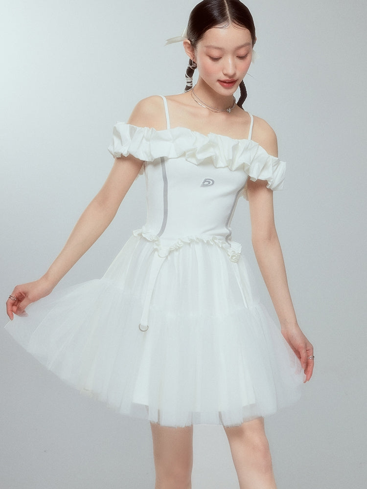 Off-shoulder Frill Ciffon Tutu Tight One-piece