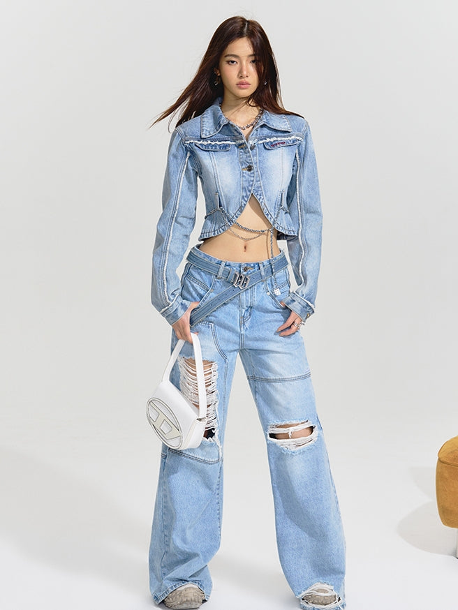 Cropped Casual Handsome Denim-Tops