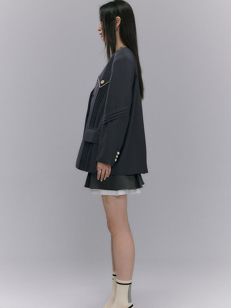 Pleats Nichi No-collar Jacket