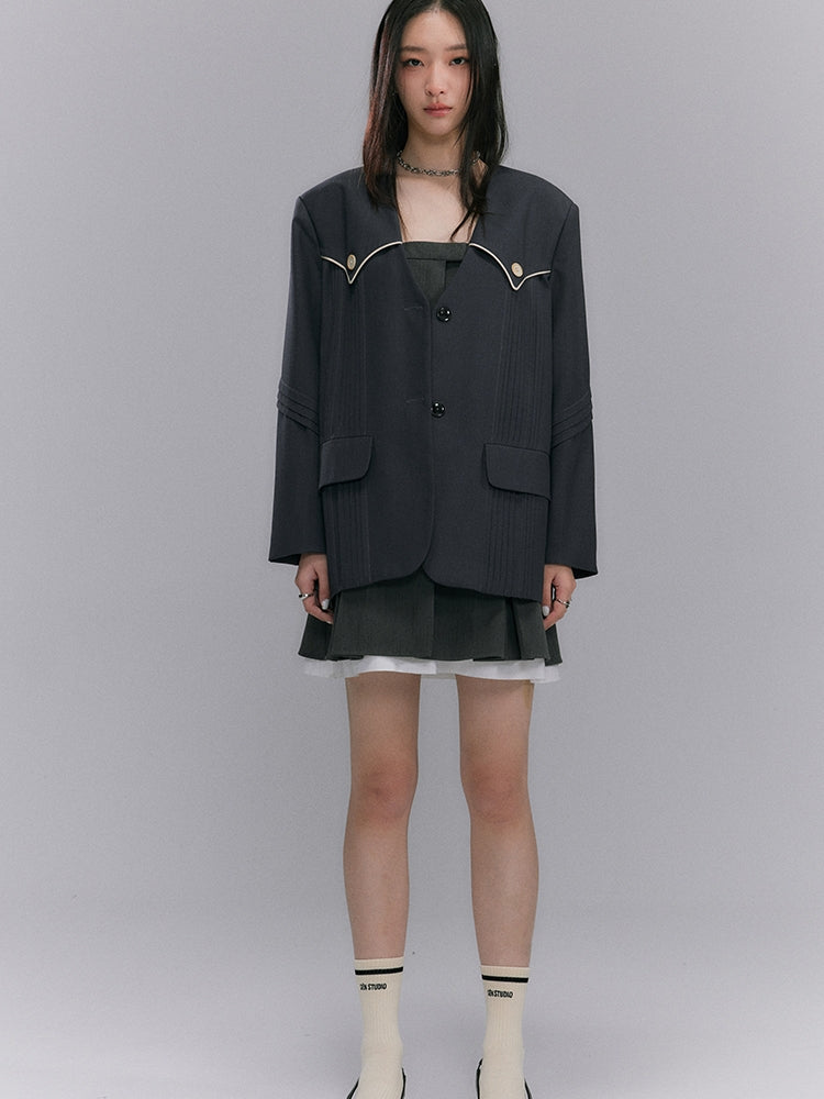 Pleats Nichi No-collar Jacket