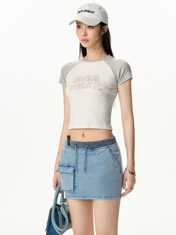 Contrast Casual Cropped Tight T-Shirt