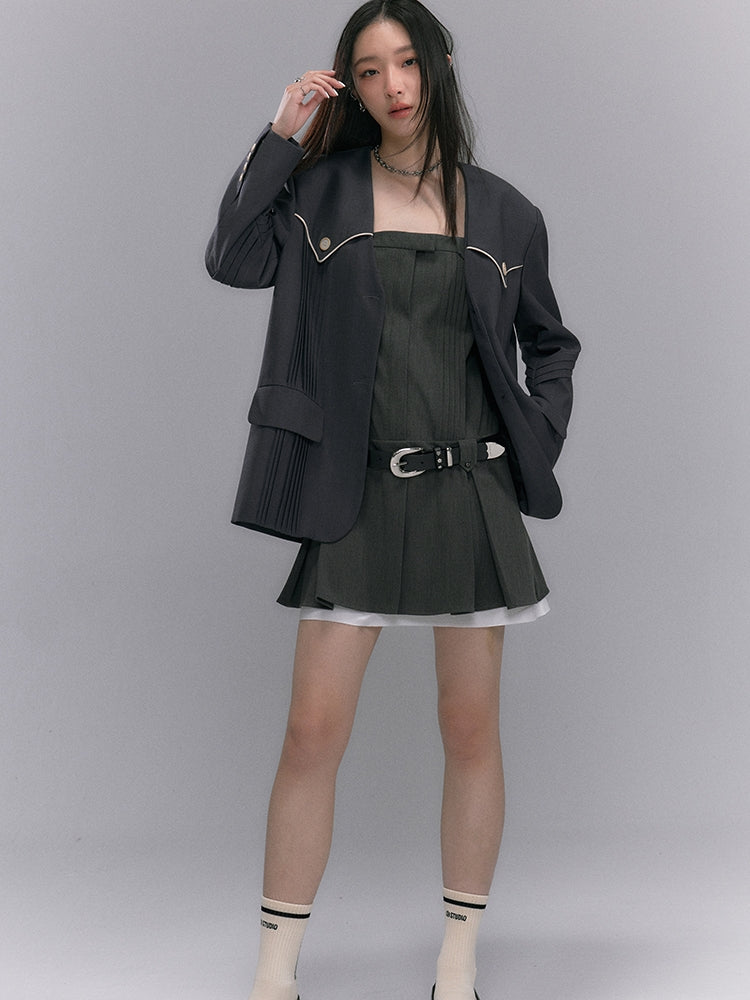 Pleats Nichi No-collar Jacket