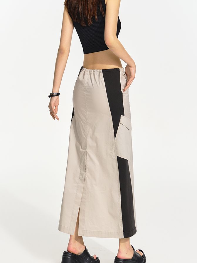 Bi-color Long Casual Flare Skirt