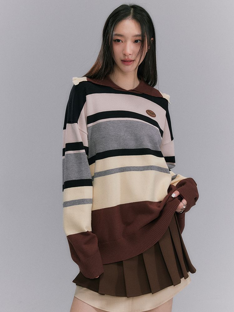 Border Shoulder-frill Casual Knit