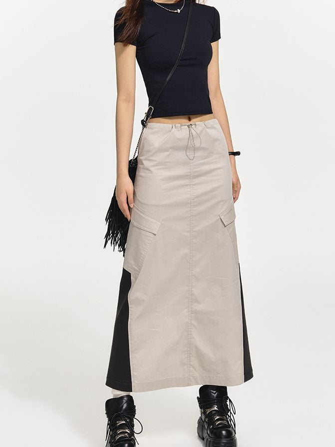 Bi-color Long Casual Flare Skirt