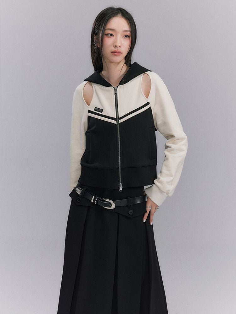 Shoulder-cut Zip Casual Sporty Tops