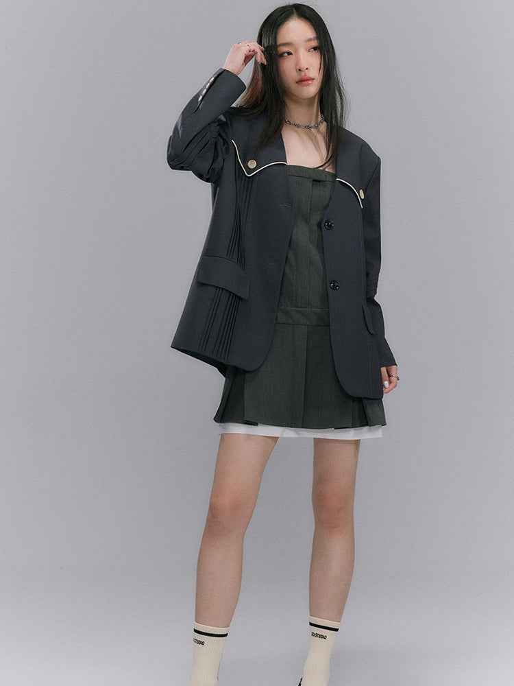 Pleats Nichi No-collar Jacket