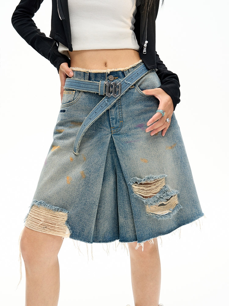 Damage Denim Crash Casual Vintage Half-Pants