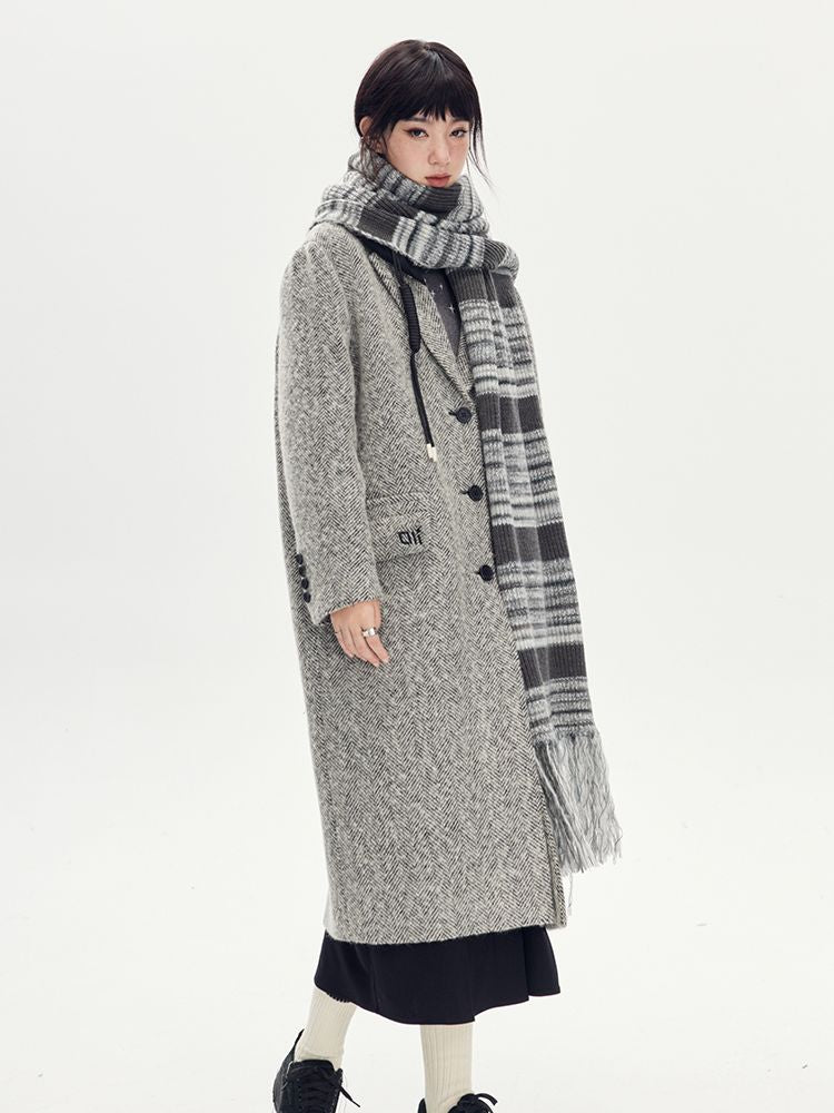 Bi-color Hoodie Long Casual Wool-Coat