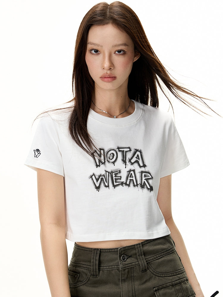 Cropped Casual Spray Handwriting T-Shirt