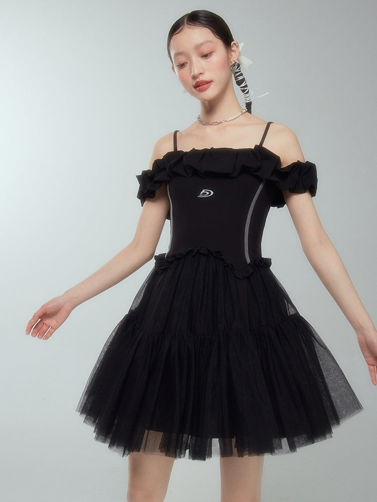 Off-shoulder Frill Ciffon Tutu Tight One-piece