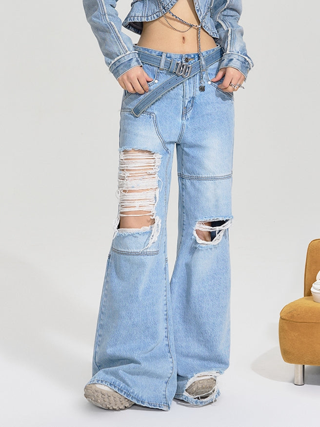 Damage Wide Denim Pants 