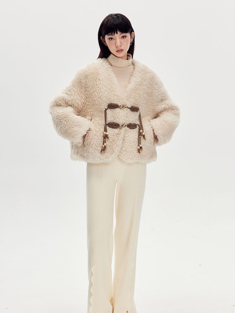 Rope Boa Fur V-neck Jacket