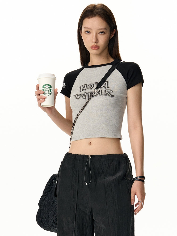 Contrast Casual Cropped Tight T-Shirt