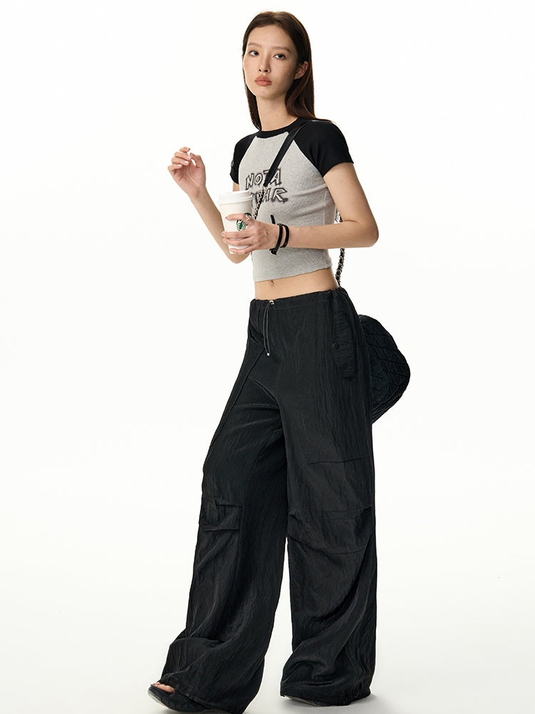 Contrast Casual Cropped Tight T-Shirt