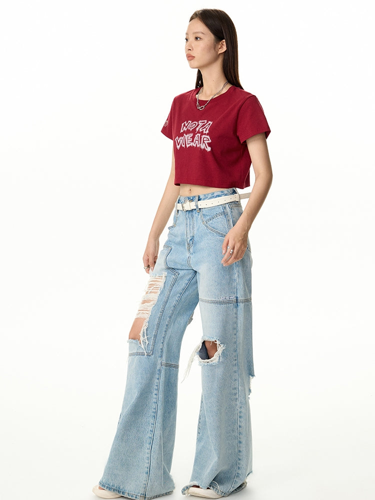 Cropped Casual Spray Handwriting T-Shirt