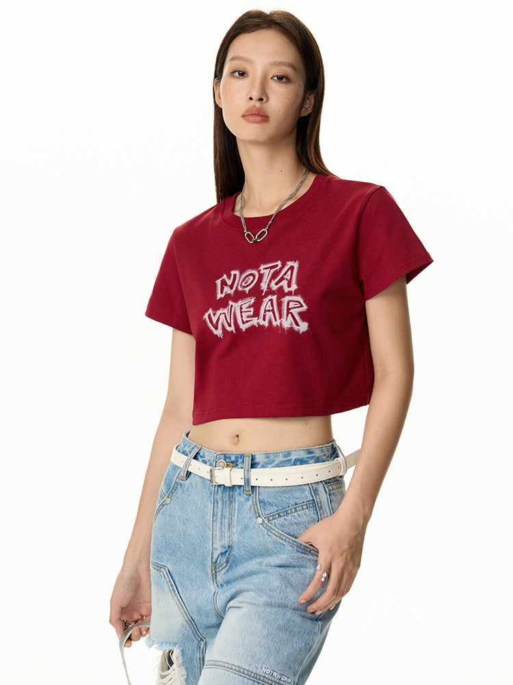 Cropped Casual Spray Handwriting T-Shirt