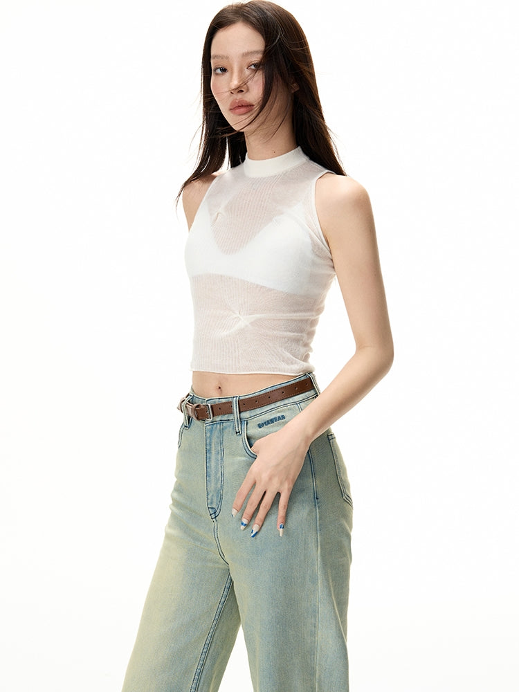 Nichi Summer-Knit Sleeveless Sheer Cutsew