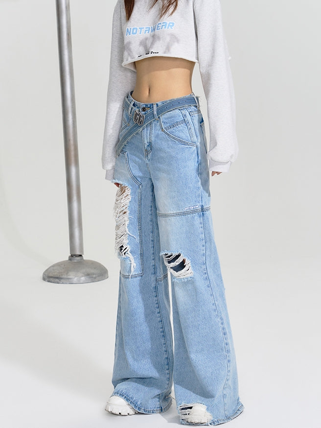 Damage Wide Denim Pants 