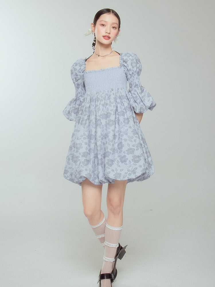 Balloon Flower Princess Puff-sleeves  Gather Retro One-piece