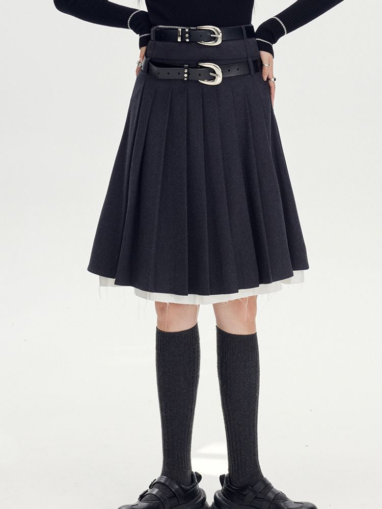 Layered Pleats Middle Skirt