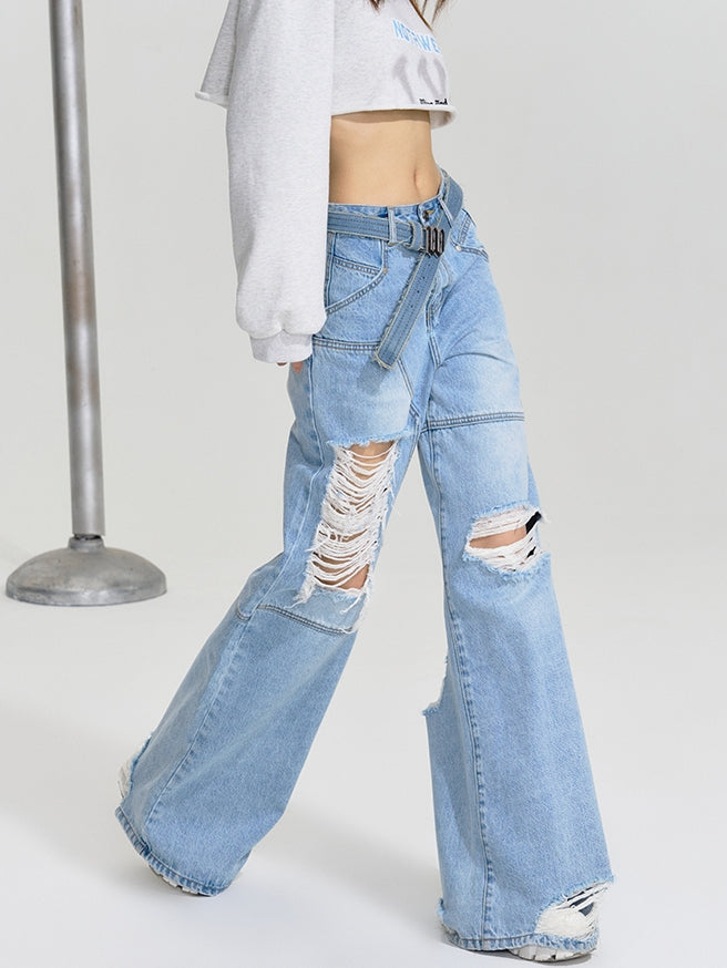 Damage Wide Denim Pants 