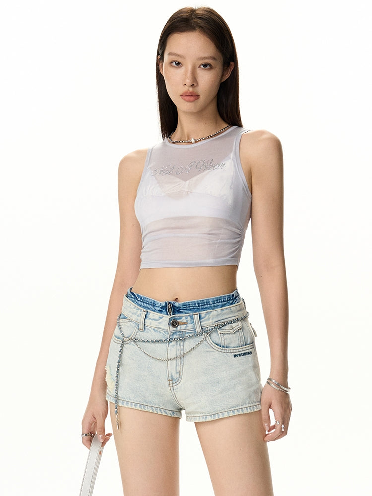 Tighr Sheer Sleeveless Rhinestone Tops