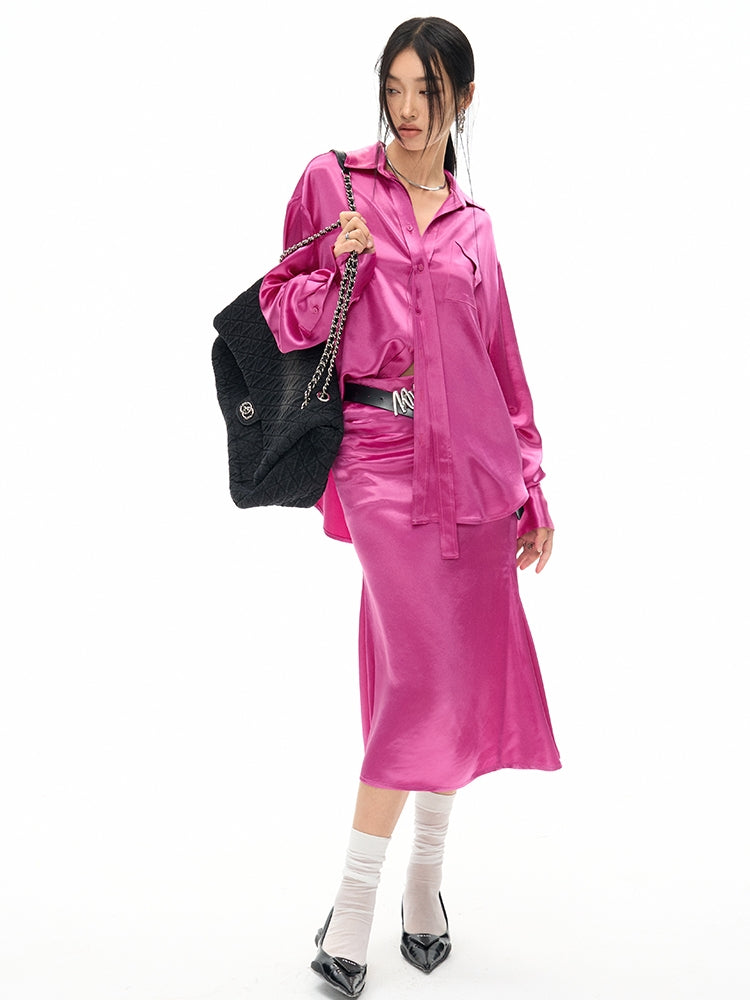 Vivid Satin Nichi Set-Up Shirt &amp; Long-Skirt 