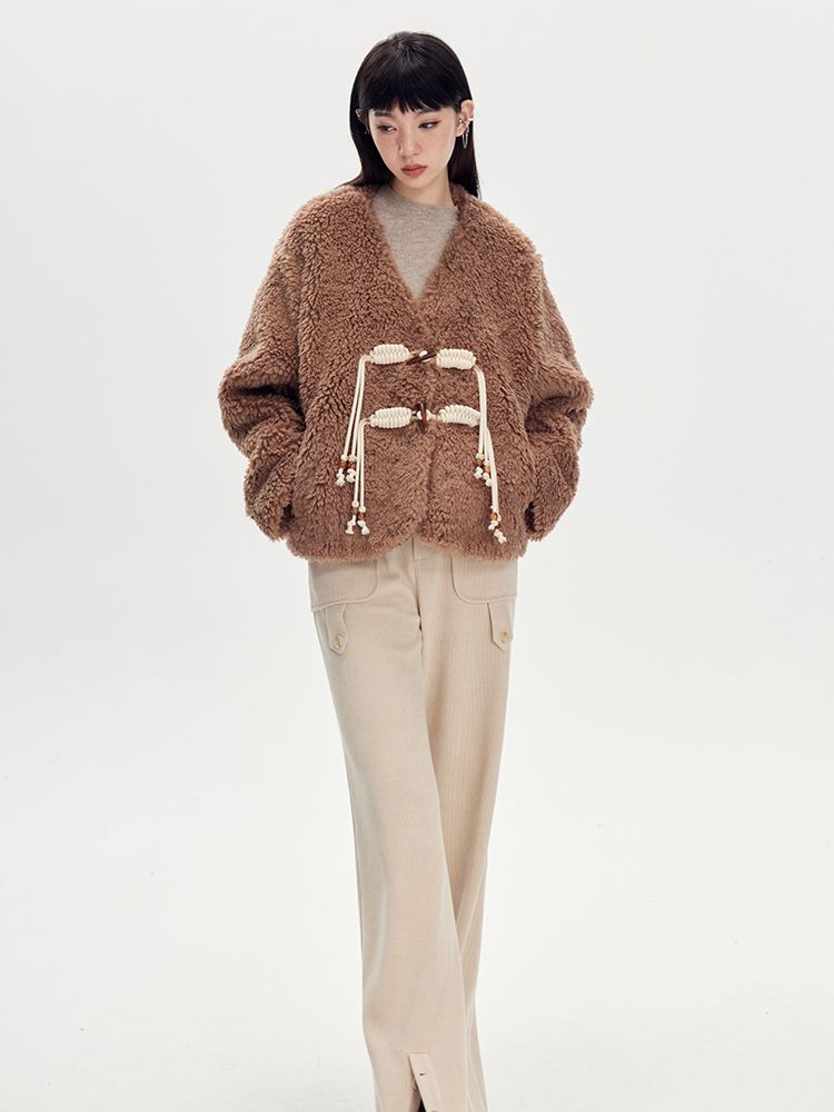 Rope Boa Fur V-neck Jacket