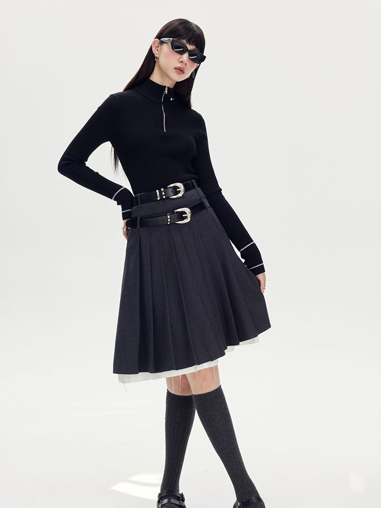 Layered Pleats Middle Skirt