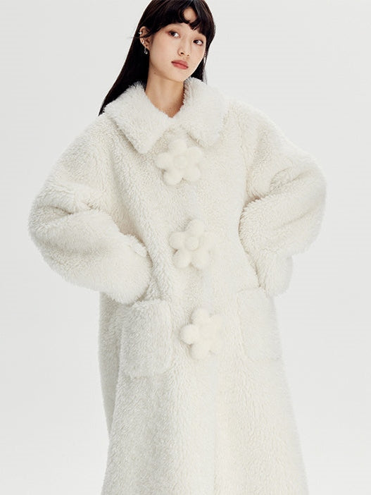 Three-dimensional Flower Fake Fur Coat