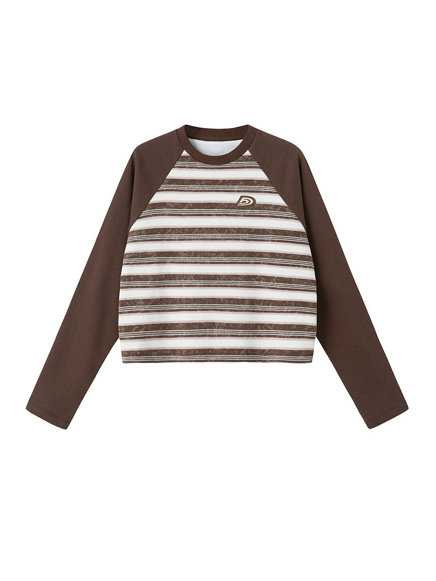 Retro Border Round Neck Raglan Sleeve Sweat