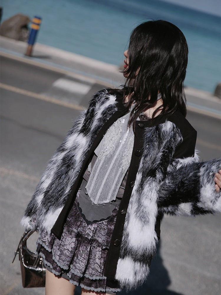 Fluffy Marble Pattern Short Coat