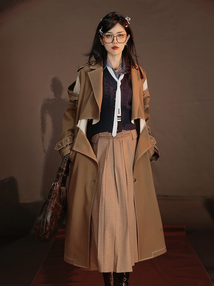 Fake Two-piece Lapel Long Coat