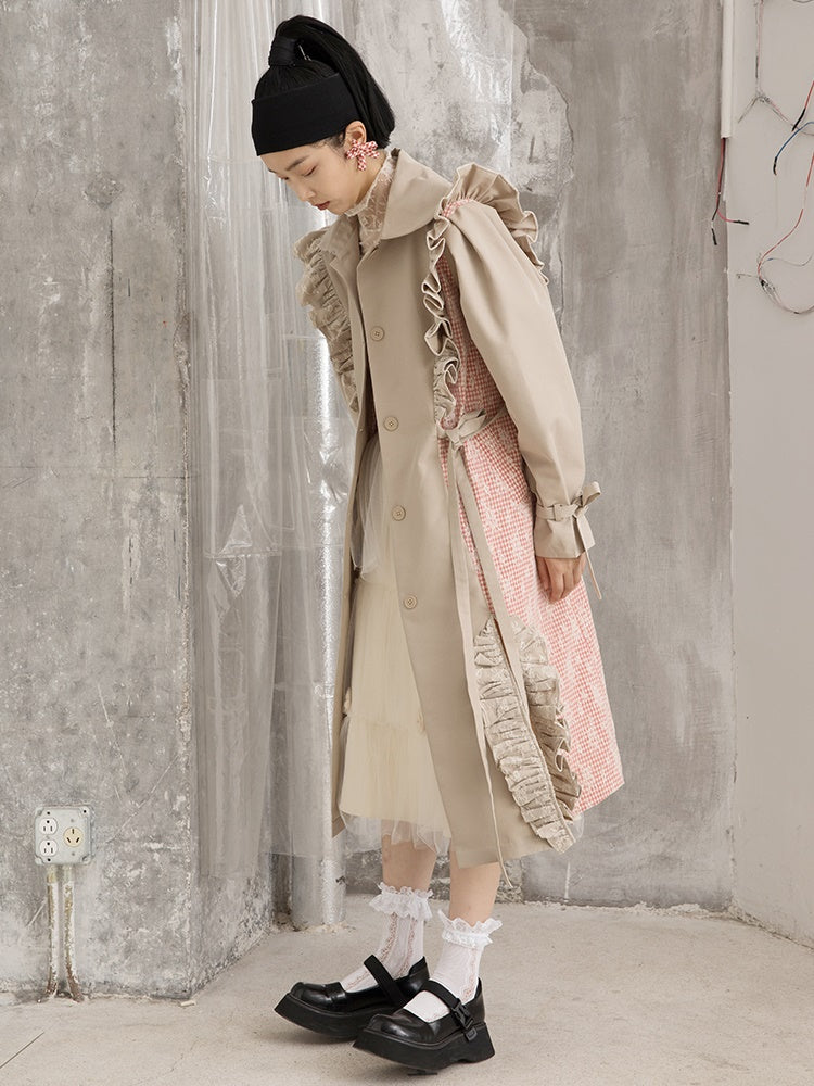 Lace Frill Mid-length Trench Coat