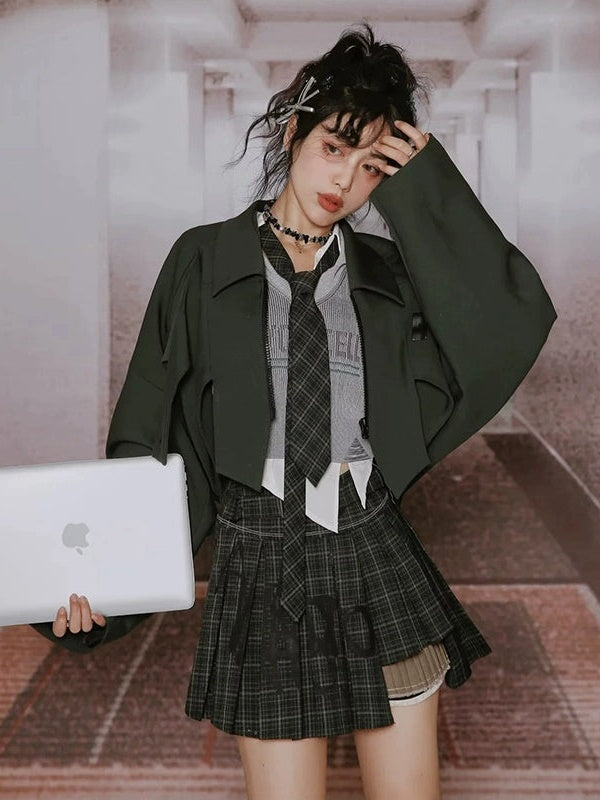 College British Style Shirt ＆＆Vest & Pleated Culottes ＆ Jacket