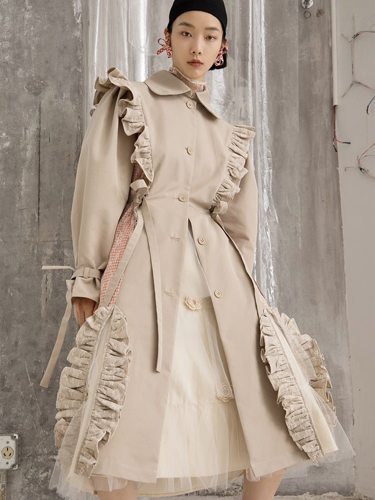 Lace Frill Mid-length Trench Coat