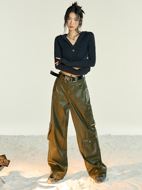 Loose Straight PU Leather Pants