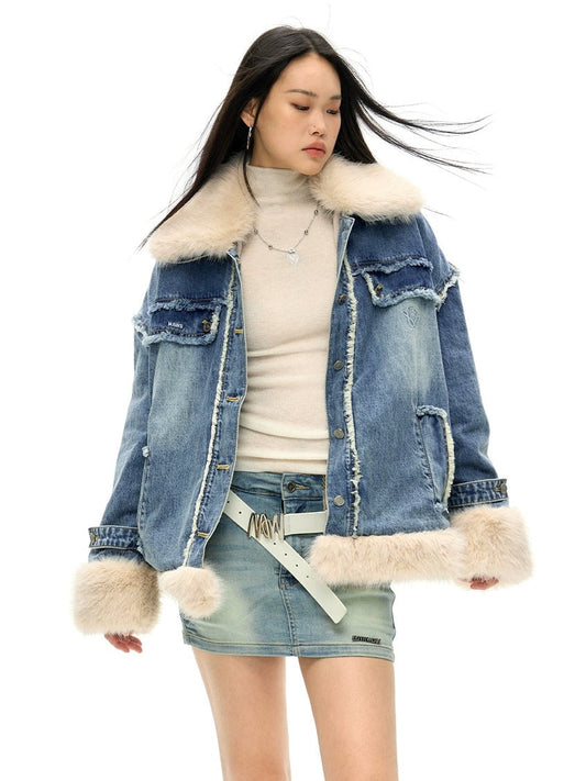 Detachable Fur Collar Denim Jacket