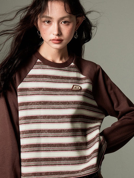 Retro Border Round Neck Raglan Sleeve Sweat