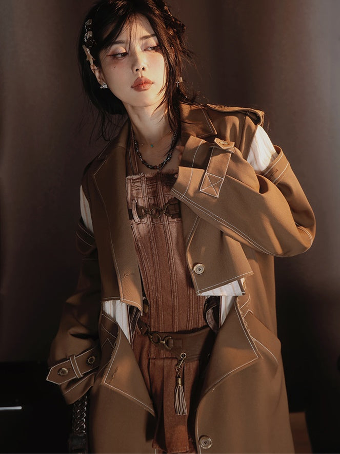 Fake Two-piece Lapel Long Coat