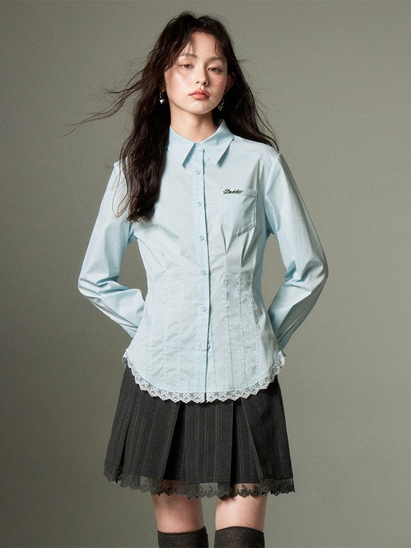 Lace Stitch Waist Slim Shirt