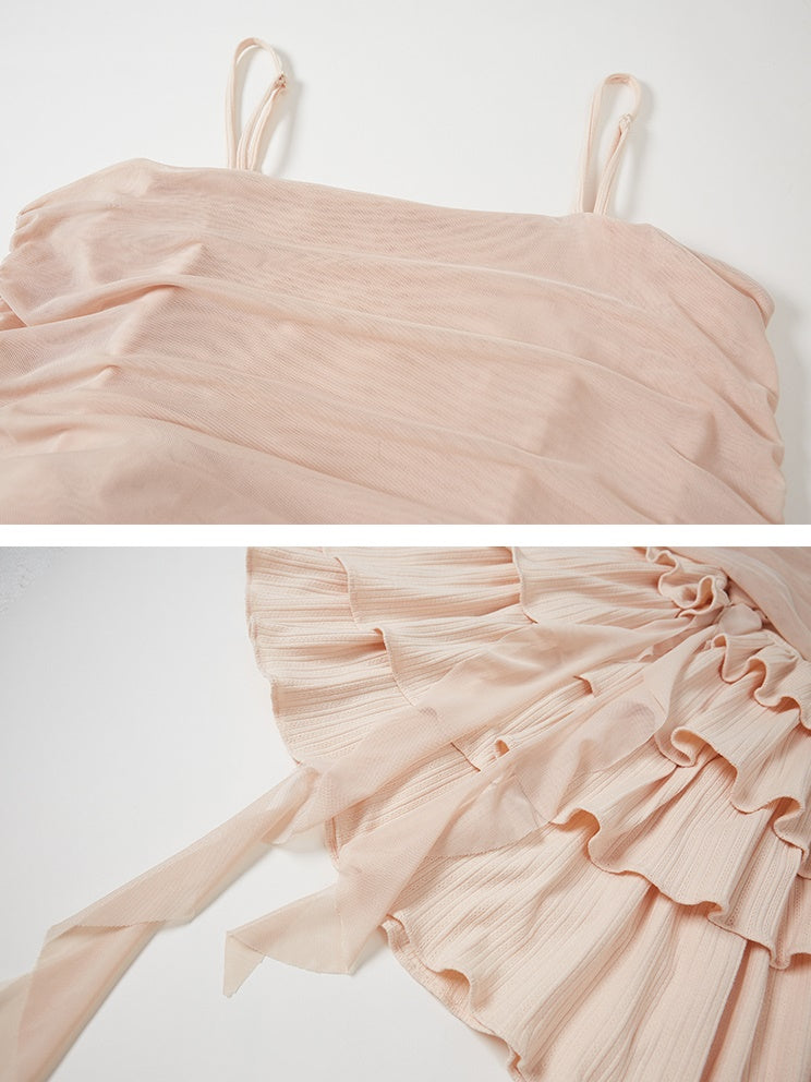 Strap Off-shoulder Ruffle Stitching Dress