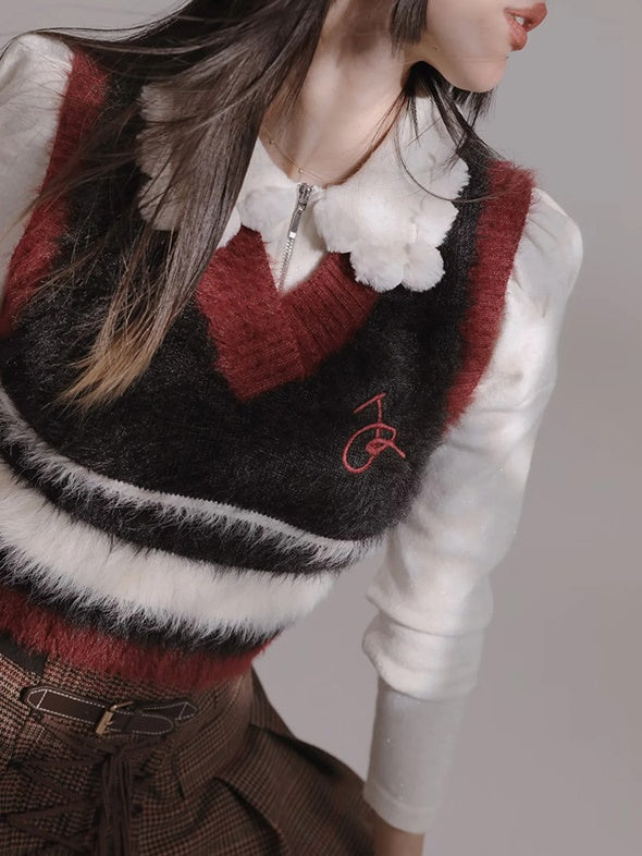 Contrasting Color Wool Vest